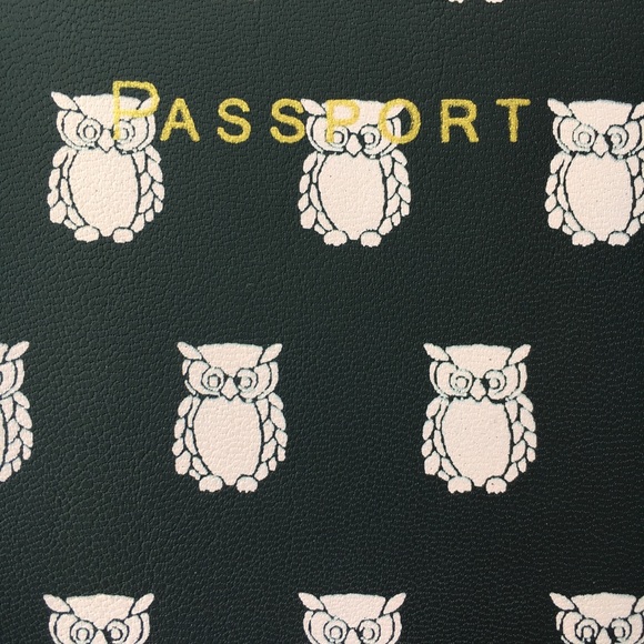 J. CREW Leather Passport Case, Navy Blue Pink Owls - Picture 4 of 6